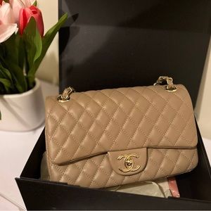 Chanel Double Flap Beige Lambskin Leather Bag w/ Gold Hardware